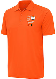 Antigua Miami Hurricanes Mens Orange 2026 Fiesta Bowl Champions Tribute Short Sleeve Polo