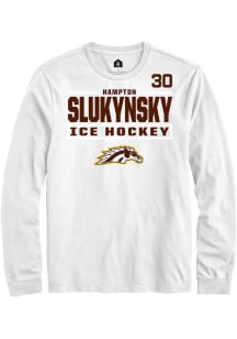 Hampton Slukynsky Mens White Western Michigan Broncos NIL Stacked Box Long Sleeve Player T Shirt