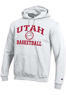 Champion Utah Utes Mens White Basketball Powerblend Long Sleeve Hoodie