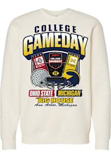 Something Inked Michigan Wolverines Mens Ivory College Gameday vs Ohio State Long Sleeve Crew Swea..