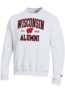 Mens Wisconsin Badgers White Champion Est Alumni Powerblend Crew Sweatshirt