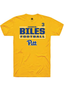 Rasheem Biles Rally Mens Gold Pitt Panthers NIL Stacked Box Player T Shirt