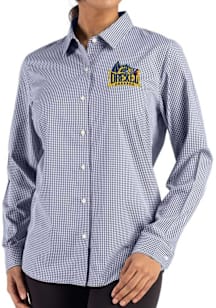 Womens Drexel Dragons Navy Blue Cutter and Buck Epic Confidence Gingham Long Sleeve Dress Shirt