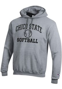 Champion CSU Chico Wildcats Mens Grey Softball Powerblend Long Sleeve Hoodie