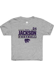 Martel Jackson Youth Grey K-State Wildcats NIL Stacked Box Short Sleeve Player T-Shirt