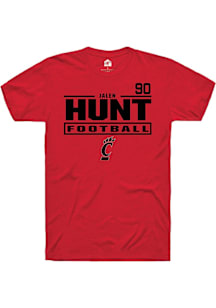 Jalen Hunt Cincinnati Bearcats Red Football NIL Stacked Box Short Sleeve Player T Shirt