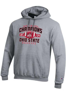 Mens Ohio State Buckeyes Grey Champion 2024 Football National Champion Arch Powerblend Hooded Sw..