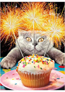 Local Gear CAT WITH SPARKLER CAKE Card - White