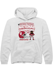 Summit Sportswear Indiana Hoosiers Youth White Headlines 2025 National Champions Long Sleeve Hoodi..