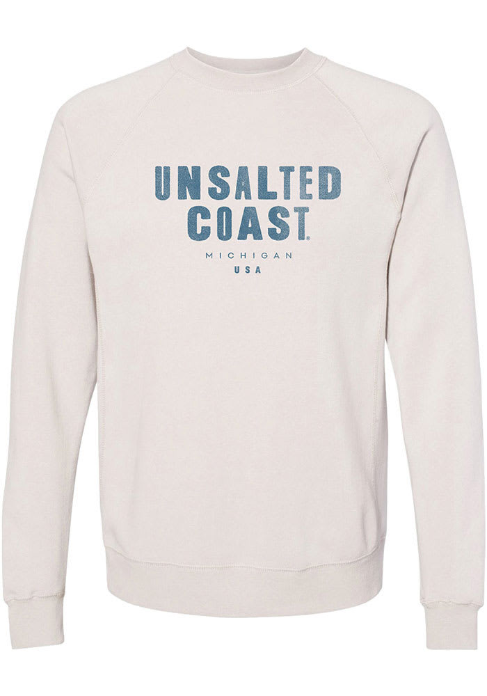 Michigan Mens Oatmeal Unsalted Coast Long Sleeve Crew Sweatshirt
