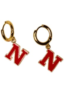 Enamel Huggie Nebraska Cornhuskers Womens Earrings - Gold