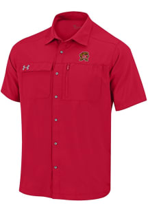 Mens Maryland Terrapins Red Under Armour Motivate Motivate Short Sleeve Dress Shirt