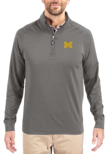 Mens Michigan Wolverines Graphite Cutter and Buck Adapt Eco Knit Qtr Zip Pullover