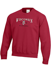 Wisconsin Badgers Mens Red Embroidered Long Sleeve Crew Sweatshirt