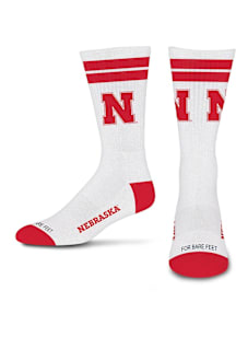 Nebraska Cornhuskers White Stripes Mens Crew Socks