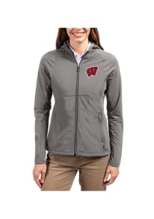 Womens Wisconsin Badgers Graphite Cutter and Buck Adapt Eco Light Weight Jacket