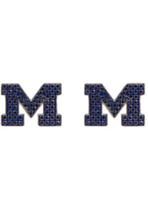 Pave Logo Stud Michigan Wolverines Womens Earrings - Navy Blue