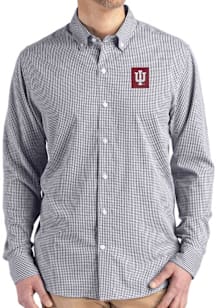 Mens Indiana Hoosiers Black Cutter and Buck Gingham LS Woven Long Sleeve Dress Shirt