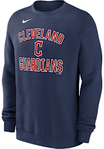 Nike Cleveland Guardians Mens Navy Blue Arched Crewneck Long Sleeve Crew Sweatshirt