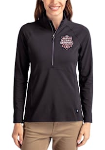 Cutter and Buck Indiana Hoosiers Womens Black 2025 CFP National Champions Adapt Eco Qtr Zip Pullov..