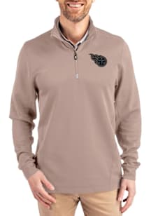 Cutter and Buck Tennessee Titans Mens Oatmeal Mono Traverse Long Sleeve Qtr Zip Pullover