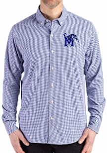 Cutter and Buck Memphis Tigers Mens Blue Gingham LS Woven Long Sleeve Dress Shirt