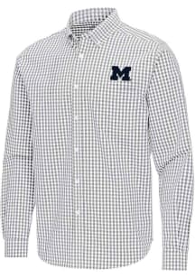 Mens Michigan Wolverines Ash Antigua Ellis Long Sleeve Dress Shirt