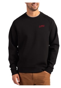 Cutter and Buck SMU Mustangs Mens Black Vault Roam Long Sleeve Crew Sweatshirt