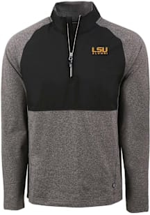 Cutter and Buck LSU Tigers Mens Black Alumni Adapt Eco Hybrid Long Sleeve Qtr Zip Pullover