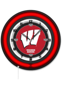 Black Wisconsin Badgers 19in Neon Wall Clock