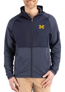 Mens Michigan Wolverines Navy Blue Cutter and Buck Peshastin Long Sleeve Full Zip Jacket
