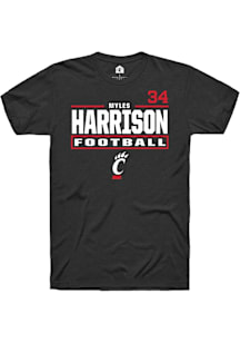 Myles Harrison Cincinnati Bearcats Black Football NIL Stacked Box Short Sleeve Player T Shirt