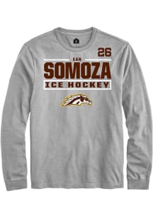 Ean Somoza Mens Grey Western Michigan Broncos NIL Stacked Box Long Sleeve Player T Shirt