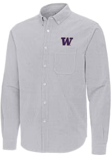 Mens Washington Huskies Ash Antigua Porter Long Sleeve Dress Shirt