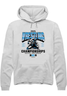 Mens Big Ten White Rally 2025 Wrestling Championship Hooded Sweatshirt