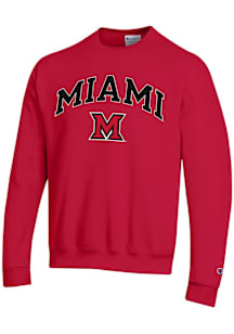 Champion Miami RedHawks Mens Red Arch Mascot Long Sleeve Crew Sweatshirt