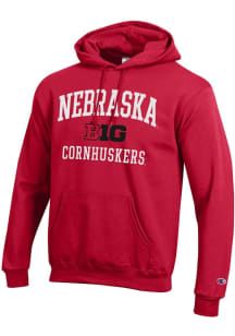 Mens Nebraska Cornhuskers Red Champion Big Ten Powerblend Hooded Sweatshirt