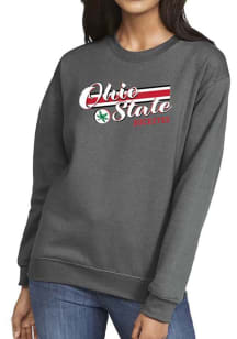 Womens Grey Ohio State Buckeyes Script Stripe Crew Sweatshirt