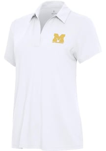 Womens Michigan Wolverines White Antigua Letterwinners M Club Era Short Sleeve Polo Shirt