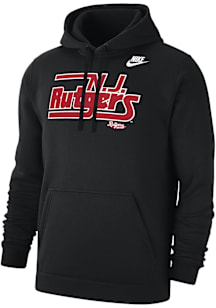 Mens Rutgers Scarlet Knights Black Nike Throwback Wordmark Club Fleece Hooded Sweatshirt