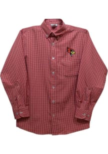 Vive La Fete Illinois State Redbirds Youth Red Gingham Long Sleeve Polo