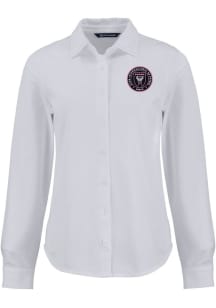 Cutter and Buck Inter Miami CF Womens Advantage Soft Pique Long Sleeve White Dress Shirt