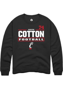Joseph Cotton Rally Mens Black Cincinnati Bearcats NIL Stacked Box Player Crew