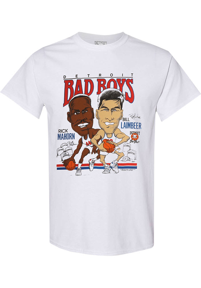 White Detroit Bad Boys Mahorn/Laimbeer Short Sleeve Fashion Player T Shirt