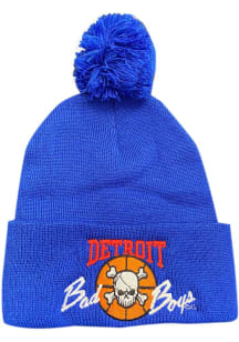 Detroit Pistons Blue Bad Boys Cuff Pom Mens Knit Hat