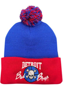 Detroit Pistons Blue Bad Boys 2T Cuff Pom Mens Knit Hat