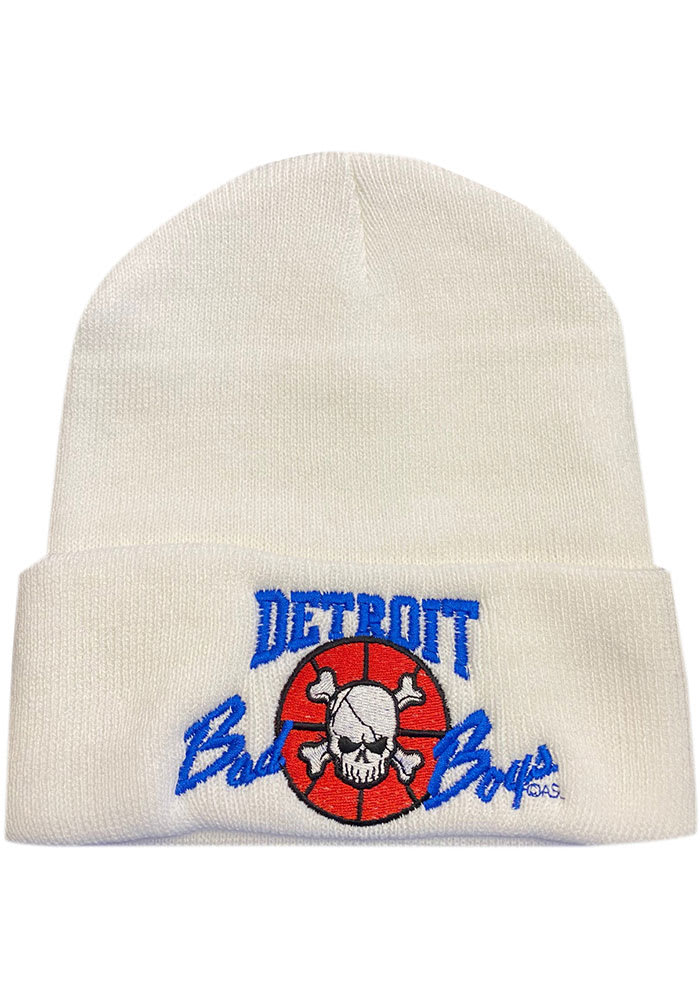 Detroit Pistons White Bad Boys Cuff Mens Knit Hat