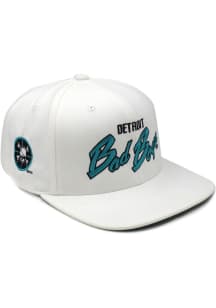 Detroit Pistons White Teal Script Flatbill Mens Snapback Hat