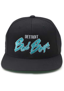 Detroit Pistons Black Teal Script Flatbill Mens Snapback Hat