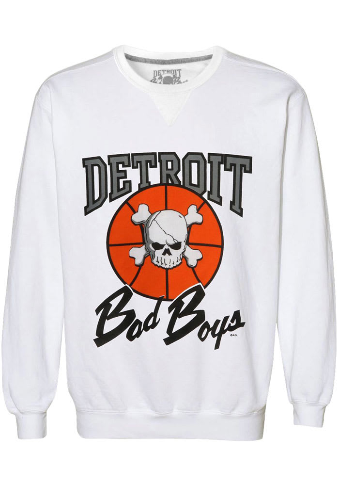 Mens White Detroit Bad Boys Long Sleeve Crew Sweatshirt